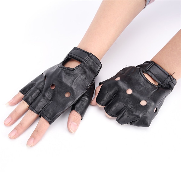 PU Läder Svart Driving Motorcykel Biker Fingerless Handskar Herr Black Black One Size