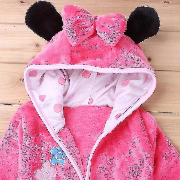 Kids Boys Girls Mickey Mouse Hooded Fleece Bathrobe Dressing Gown Animal Nightwear S K Rose Red 5-6 Years