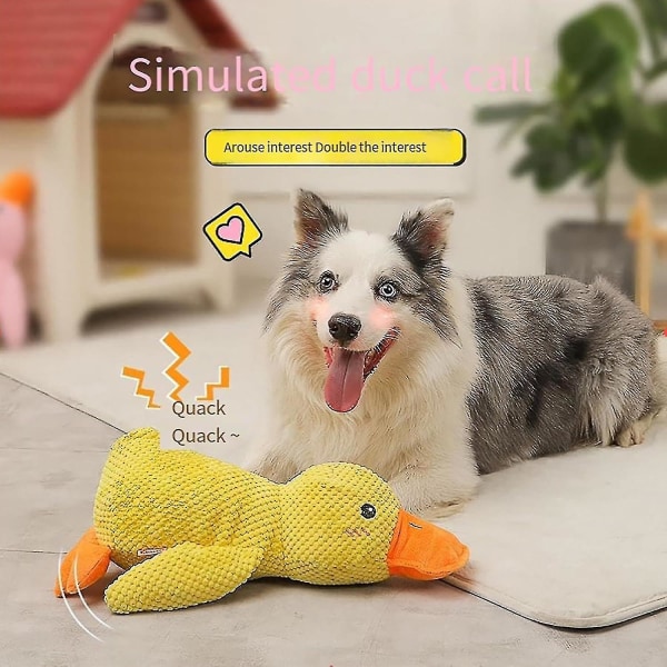 【Tricor butik】 The Mellow Dog, Mellow Dog Calming Duck, holdbart knirkende hundelegetøj til indendørs hvalp yellow