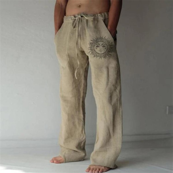 Men's casual cotton and linen trousers khaki XL