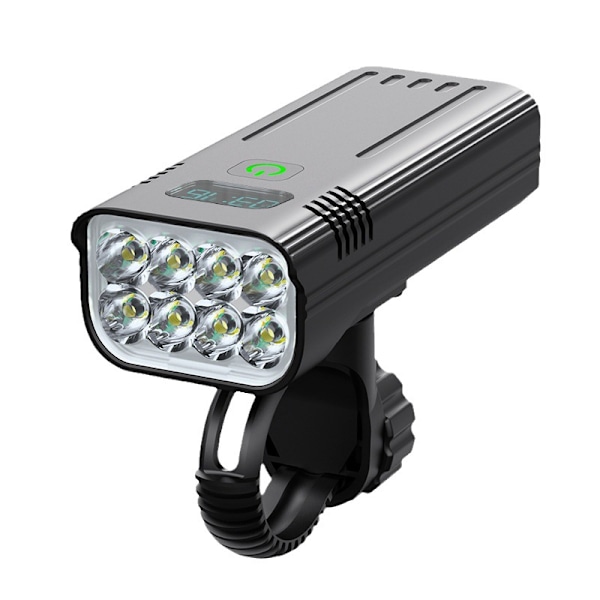 Cykelforlygter, 8000 lumen superlys 8 LED 5200mAh USB opladbar, strømvisning og 5 lystilstande, IPX5 vandtæt