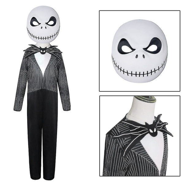 3-14 år Kids Halloween Nightmare Jack Skellington Cosplay Jumpsuit med maske V 5-7 Years