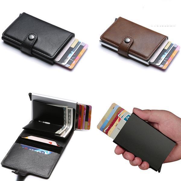 Svart-RFID NFC Skydd Plånbok Korthållare 5st Kort (Äkta Läder) Black Svart