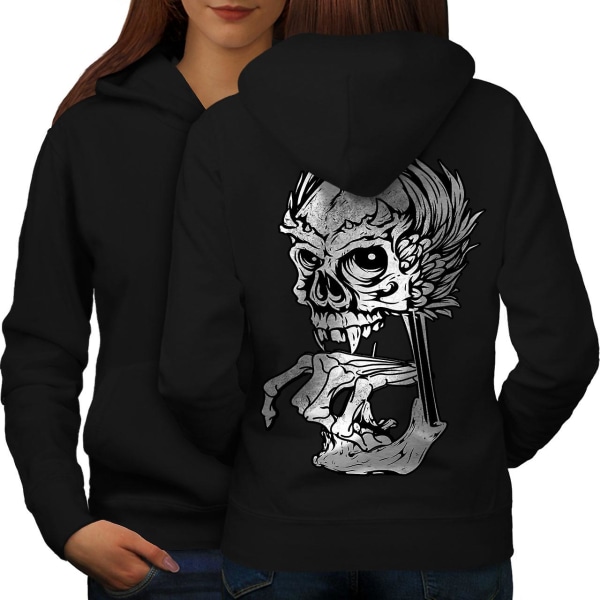 Rock Skull Angel Skeleton Damer BlackHoodie Back | Wellcoda CMK Black Small
