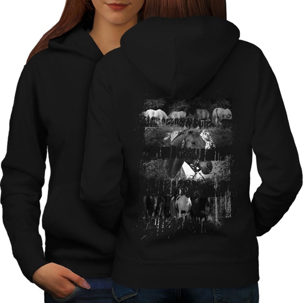 Horse Nature Wild Women BlackHoodie Back | Wellcoda CMK Black Large