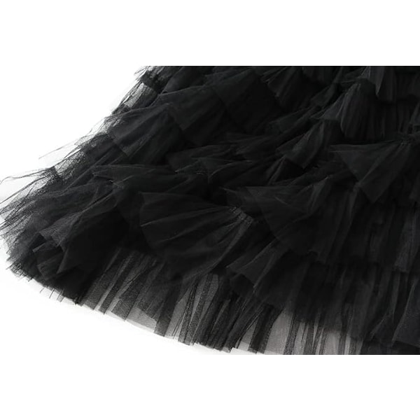 Dame Tyll Maxi-skjørt A-linje Rynket Mesh Høy Midje Underskjørt Svart Black XL