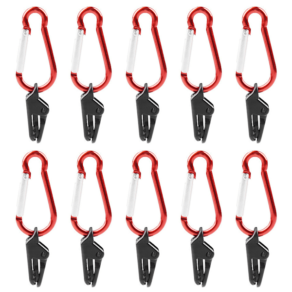 Vindtäta klämmor med rött karbinhakspänne (10-pack)