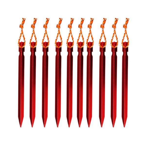 Hiker Tent Pegs, 18cm Camping Tent Pegs with Storage Pouch, Pack of 10（Red）