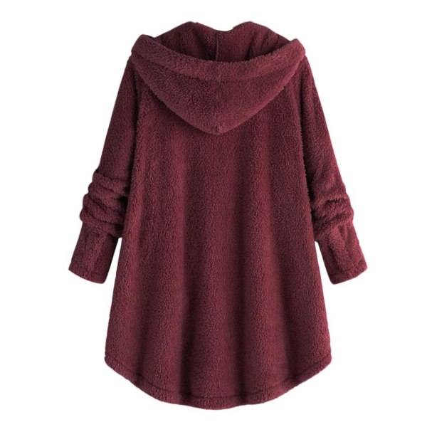 Plush Irregular Solid Color Jacket Without Side Buttons Claret 5XL