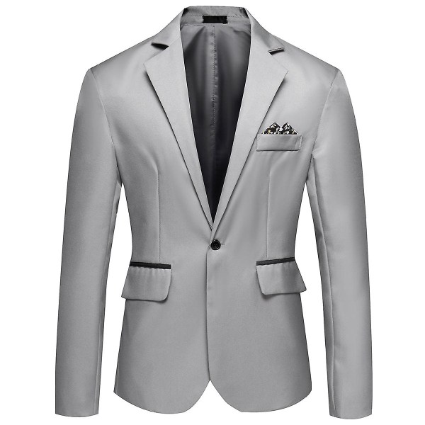 Allthemen Herr Business Casual Enknapps Naggslagsslag Enfärgad kostymjacka CMK Grey S