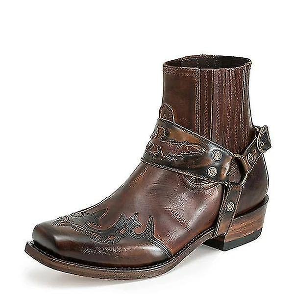 Lännenbootsit Miehille Vintage Kirjaillut Bootsit Neliökärkiset Kirjaillut Lyhyet Bootsit Musta Black 40