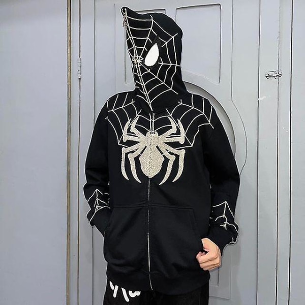 Spiderman hættetrøje til mænd Dame printet hættejakke Streetwear CMK Black L