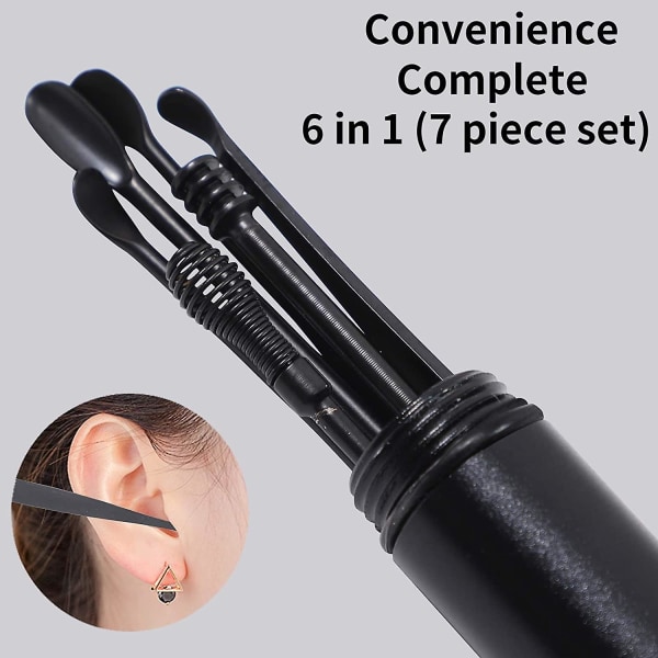 6 kpl Ear Pick Earwax Removal Kit Uudelleen käytettävä korvapuhdistin black