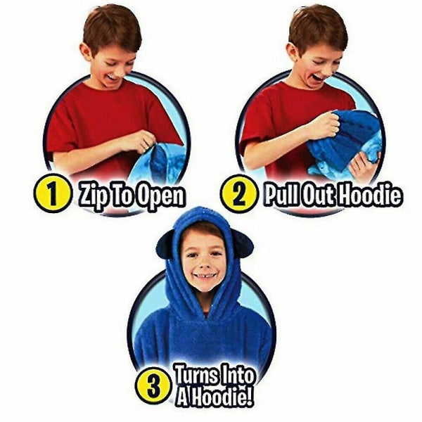 Blanket Sweatshirt Huggle Pets Hoodie Plush Blanket Soft Warm Kid Coat Pillow K blue