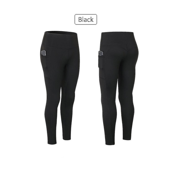 Yoga Bukser Stretch Høy midje Yoga Leggings Dame Fitness Sportslommer Bukser CMK Black XXL