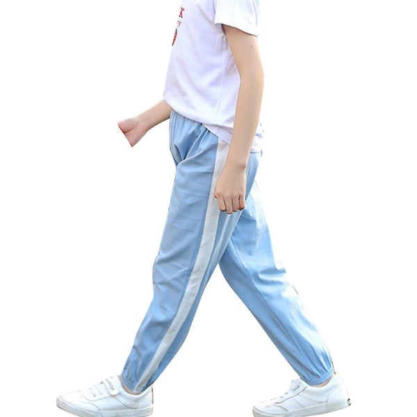 Children's Unisex Striped Loose Lounge Pants Light Blue 11-12 Years