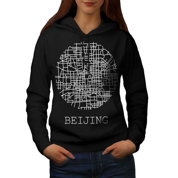 Beijing City Map Mote Kvinner BlackHoodie | Wellcoda CMK Black Large