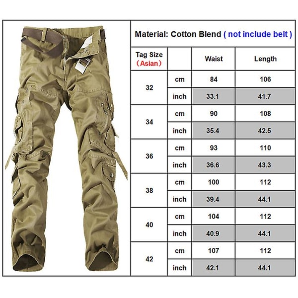 Pocket Cargo-bukser for menn Army Green 36