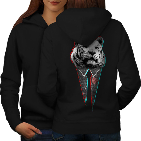 3D Tiger Rose Tie Dame BlackHoodie Tilbake | Wellcoda CMK Black 2X-Large