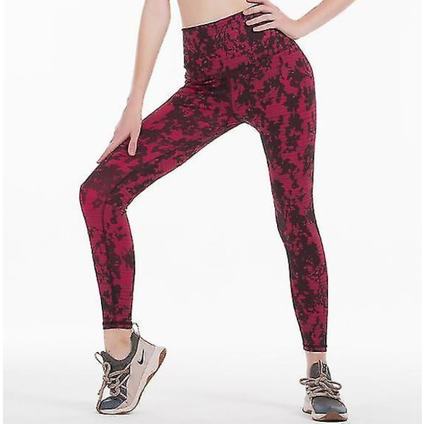 Naisten korkeavyötäröiset leggingsit, pehmeät elastiset, läpinäkymättömät vatsan leggingsit, Plus Size Fitness Jooga Stretch Xinda CMK red B M