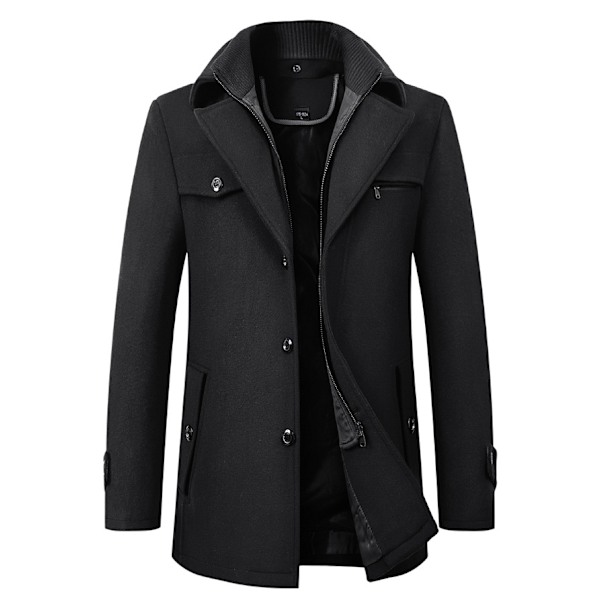 HERRE Uldfrakke Efterår og Vinter Dobbelt Krave Uldfrakke Krave Tyk Uldfrakke Lang Jakke black black 4xl
