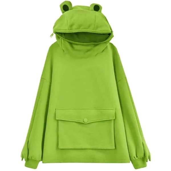 Kvinder Novelty Frog Hættetrøje Oversized tyk afslappet løs lynlås top--lysegrøn CMK M