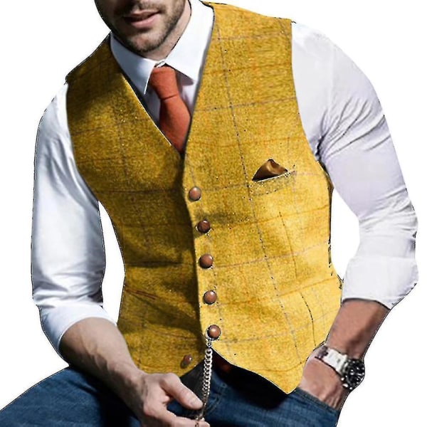 Miesten V-kaula-aukkoinen ruudullinen liivi Slim Classic Vest (kusai) CMK Yellow M