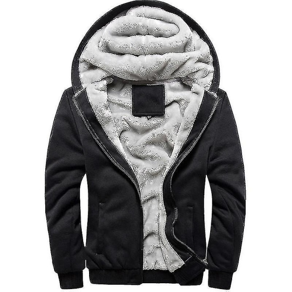 Herr/svart fleecefodrad huvjacka Tjock vinter varm sweatshirt Ytterkläder-1 CMK 2XL