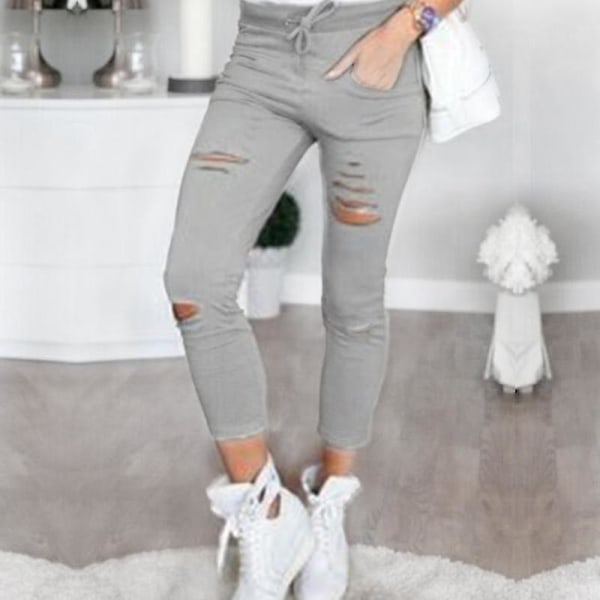 Naisten repeytyneet Stretch Skinny Farkut Light Grey XL