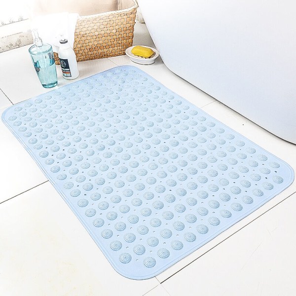 Non-Slip Shower Mat 35 x 70cm Large Anti-Slip Bath Mat for Seniors and Adults with Suction Cup, Massage and Drainage Holes Blue