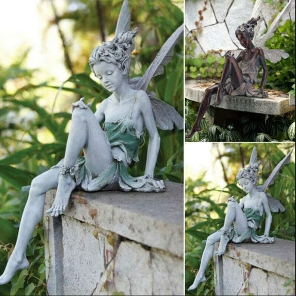 Harpikspynt Dekorativ hagepynt Fairy Statue Hagepynt 18 cm høy fe figur Harpiks håndverksdekorasjon for studie Stue Hvit
