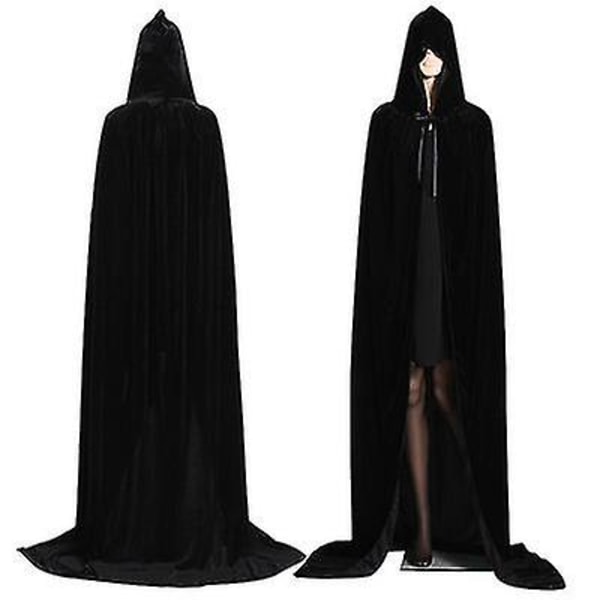 Aikuisten lasten Halloween samettiviitta Viitta hupullinen keskiaikainen puku noitaviitat Wicca vampyyritonttu purim karnevaalijuhlaviitat V Black Length 130cm