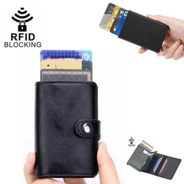 Läder plånbok korthållare RFID - NFC skydd 7-kort black