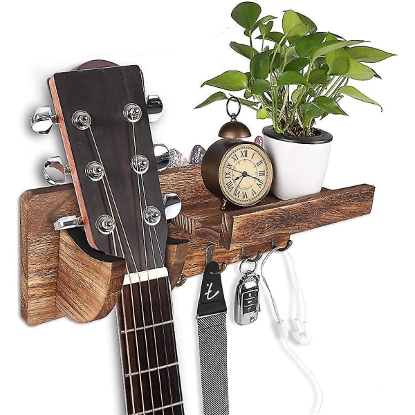 Guitar Væghylde Trævæg Guitarholder Væg Med 3 Kroge
