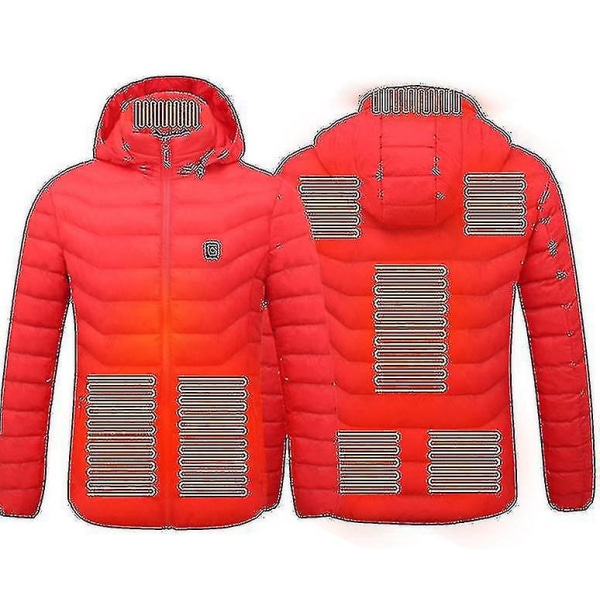 Oppvarmet jakke, Vinter Utendørs Varm Elektrisk Oppvarming Coat, 8 varmesoner CMK Red XL