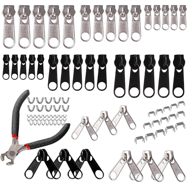 Sett, 85 deler glidelåssats, 3 mm, 5 mm, 8 mm metallglidelås