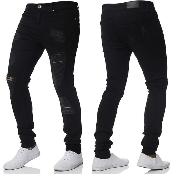 Solid Ripped jeans til mænd Black 2XL