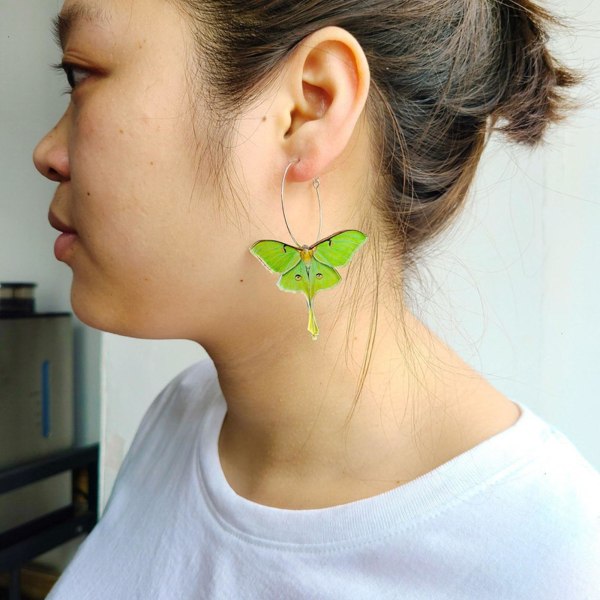 Moth øredobber for kvinner jenter Søt grønn akryl sommerfugl bøyle