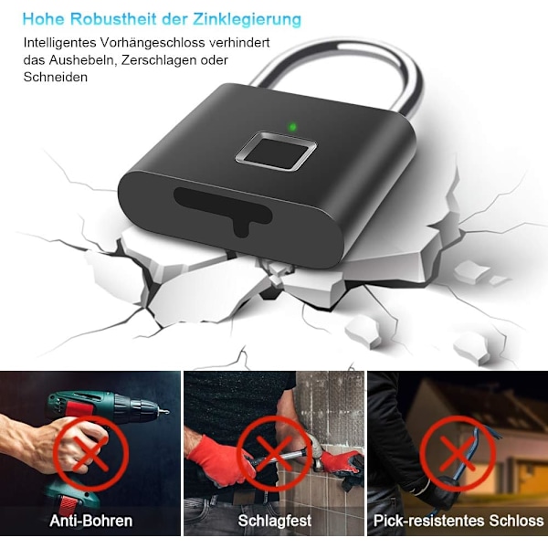 Fingeraftryk Mini Smart Hængelås USB Opladning Biometrisk Høj