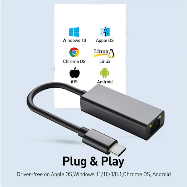2500 Mbps USB C til Ethernet-adapter USB Lan RJ45 Netværkskort til bærbar Xiaomi Mi Box S Nintendo Switch PC Aluminium Gigabit 2500Mbps USB C