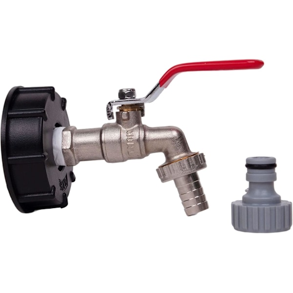1000L Tankkran Regnvannssamler Kran, IBC Vanntank Adapter 1/2\" Dobbel Messingkran Laget av PP Grov Gjenge 60mm (1stk)