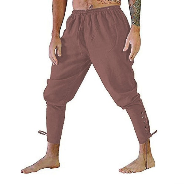 Men's Ankle Banded Pants Medieval Viking Navigator Pirate Costume Trousers Renaissance Gothic Pants_cssx CMK Brown M