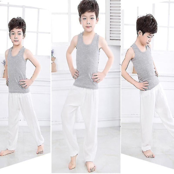 Kids Boy Girl Plain Loose Long Pants Yoga Dancing Bloomers Aladdin Trousers CMK White 8-9 Years