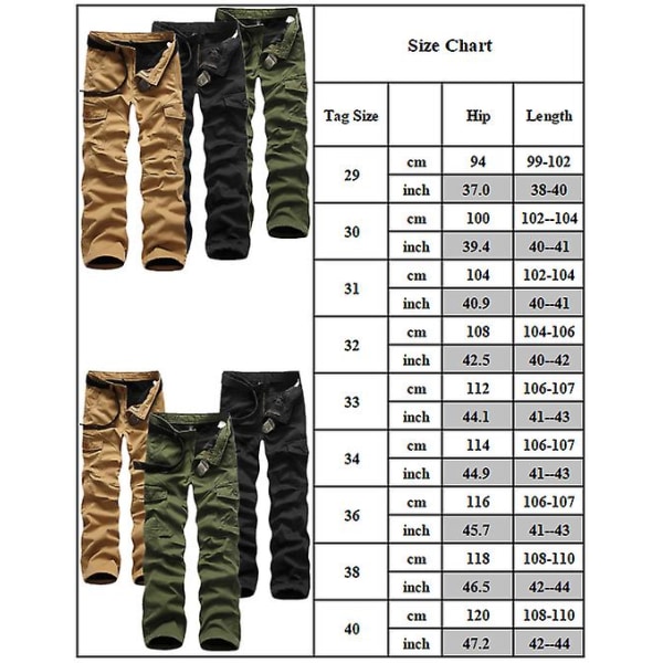 Men's Casual Solid Color Cargo Pants Black 30