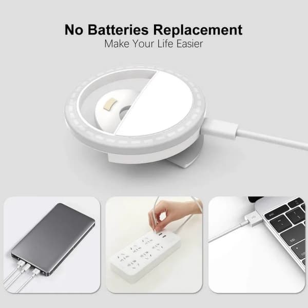 Clip-On Selfie Lampe for Smartphone LED Ring Light hvit white