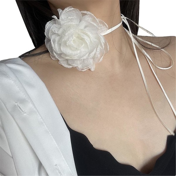 Rose Halskjede Blomster Garn Choker Kranbenskjede Fest Sexy smykker Ornament CMK Milky white