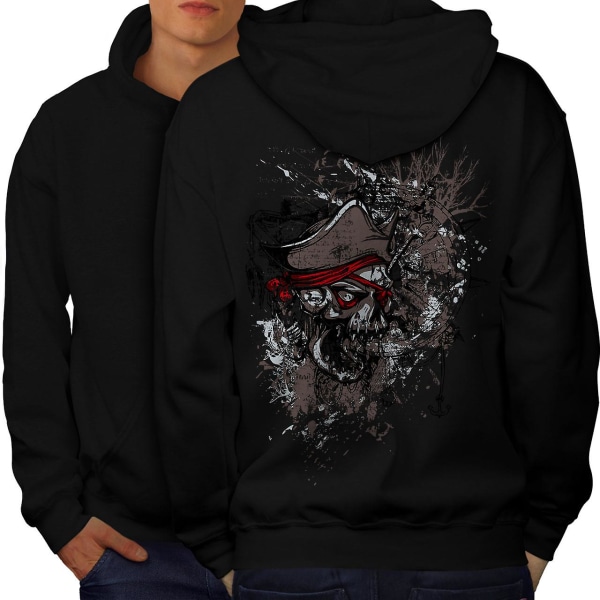 Skeleton Pirate Horror Mænd BlackHoodie Tilbage | Wellcoda CMK Black Medium