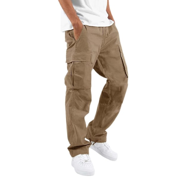 Men Multi Pockets Cargo Pants Baggy Work Combat Trousers Khaki 3XL