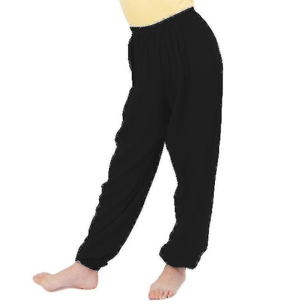 Kids Plain Loose Long Pants Yoga Dancing Bloomers Aladdin Trousers CMK Black 4-5 Years