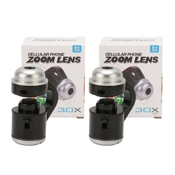 【Lixiang Store】 2 STK Bærbart Clip-on mobiltelefonmikroskop 30x zoom LED-mikroskop black
